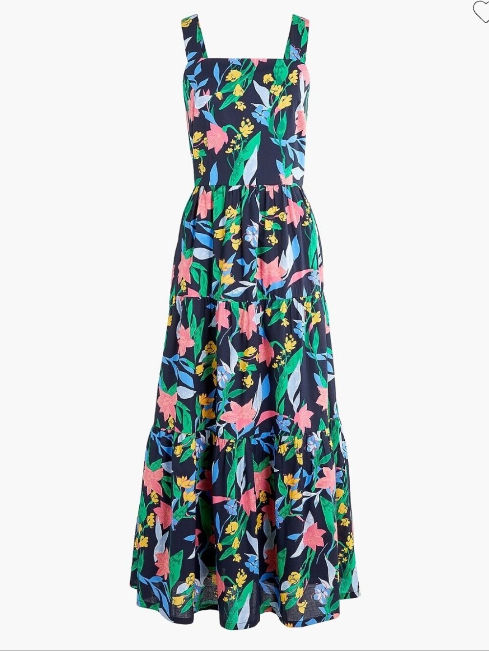 JCREW Floral Tiered Maxi Dress square neck adjustable straps 100% cotton sz S